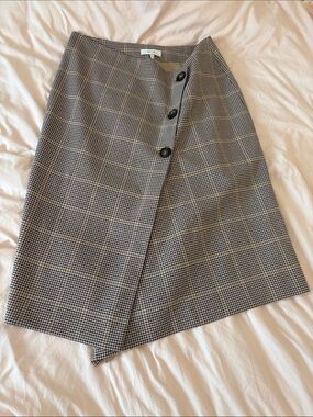 Reiss Brown and Black Checked Asymmetric Button Skirt